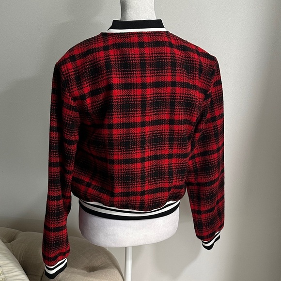 Maeve Red and Black Plaid Bomber Jacket - Picture 7 of 10